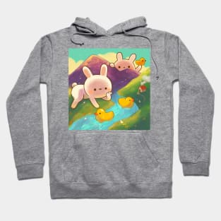 Giant Bunnies Playing with Ducks Hoodie